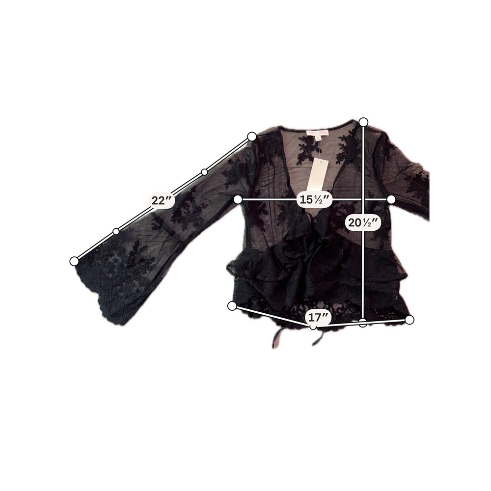 Y2K Fairycore Whimsigoth Boho Sheer Lace Mesh Black Crop Top Bell Sleeve M - Picture 7 of 7